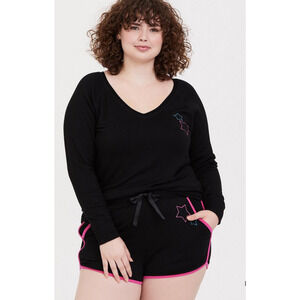 Torrid Black Fleece Embroidered Star Long Sleeve Sleep Tee Size 1 (1X/14/16)